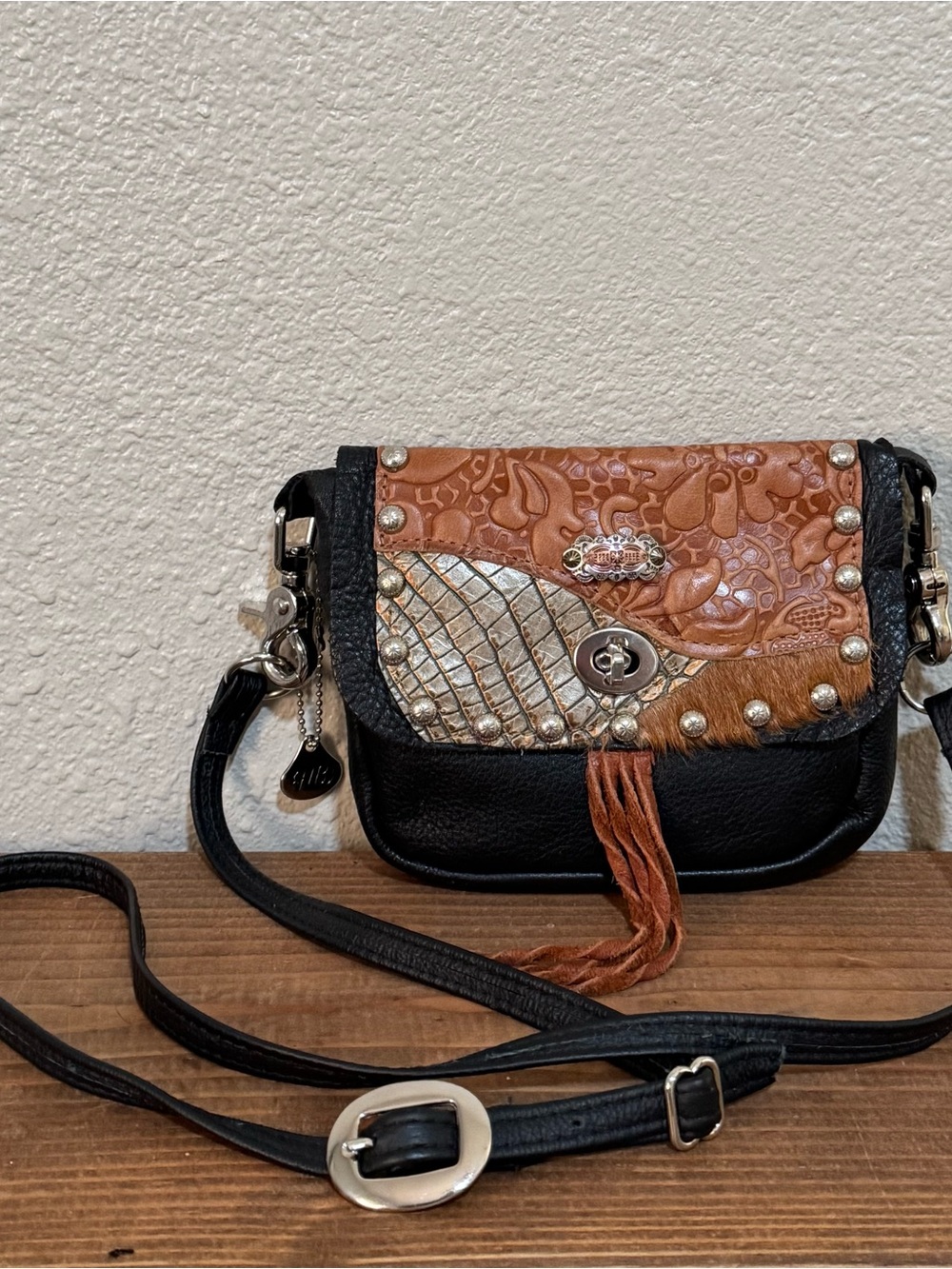 Hip Bag Company Tooled Leather Concealed Carry Fringe Turquoise Hair Studs USA